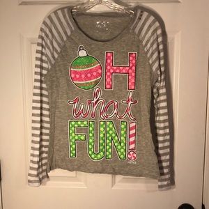Gray and white strip Christmas shirt with sparkles